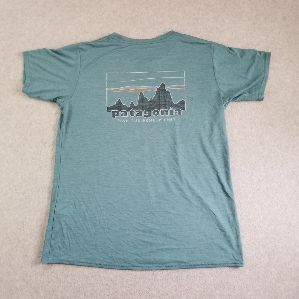 Patagonia Shirt Mens Medium Teal Capilene Cool Daily Save Our Home Planet Hiking
